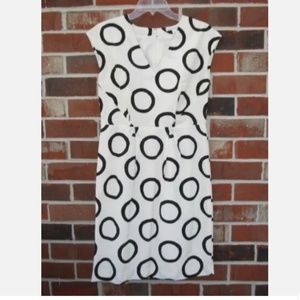 Banana Republic Blended Silk  Dress Cream with Black Circles Knee Length